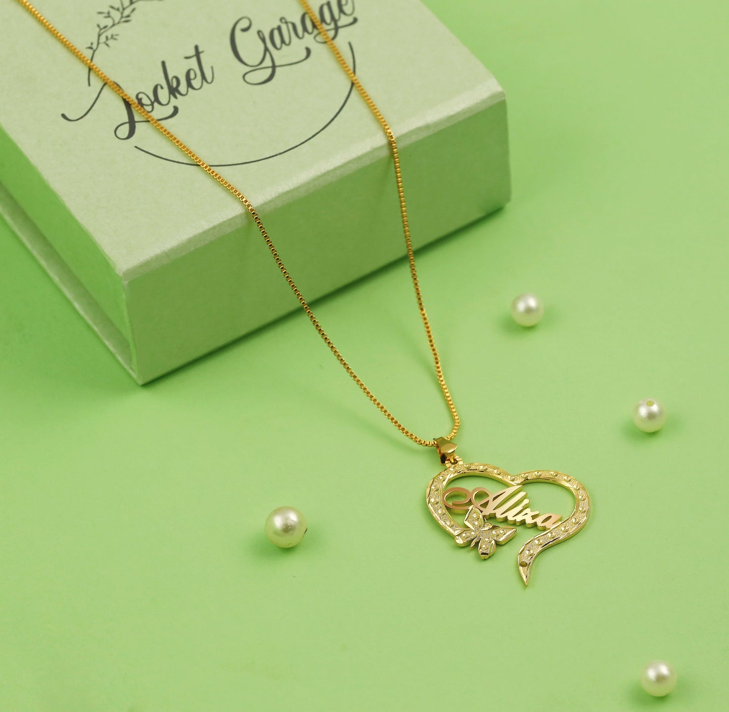 Diamond Cut Butterfly Heart Personalised Necklace