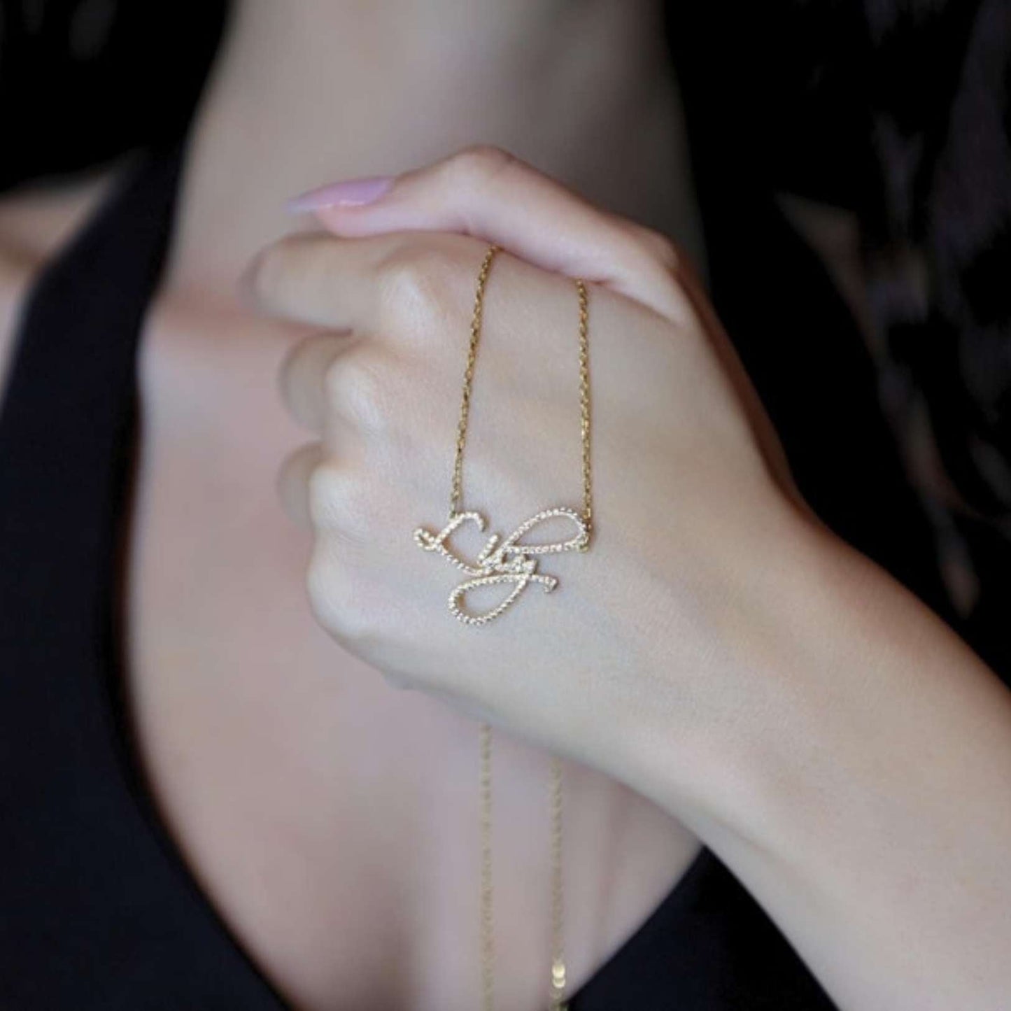 22K Gold Name Chain with Diamond Detailing