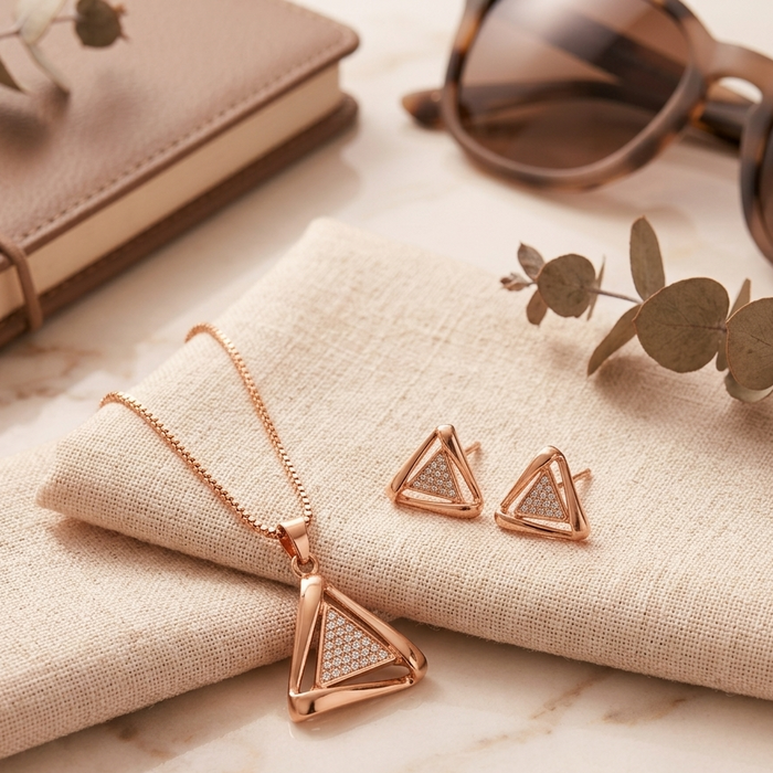 Drop pendant set by AuraZ with matching chain and earrings