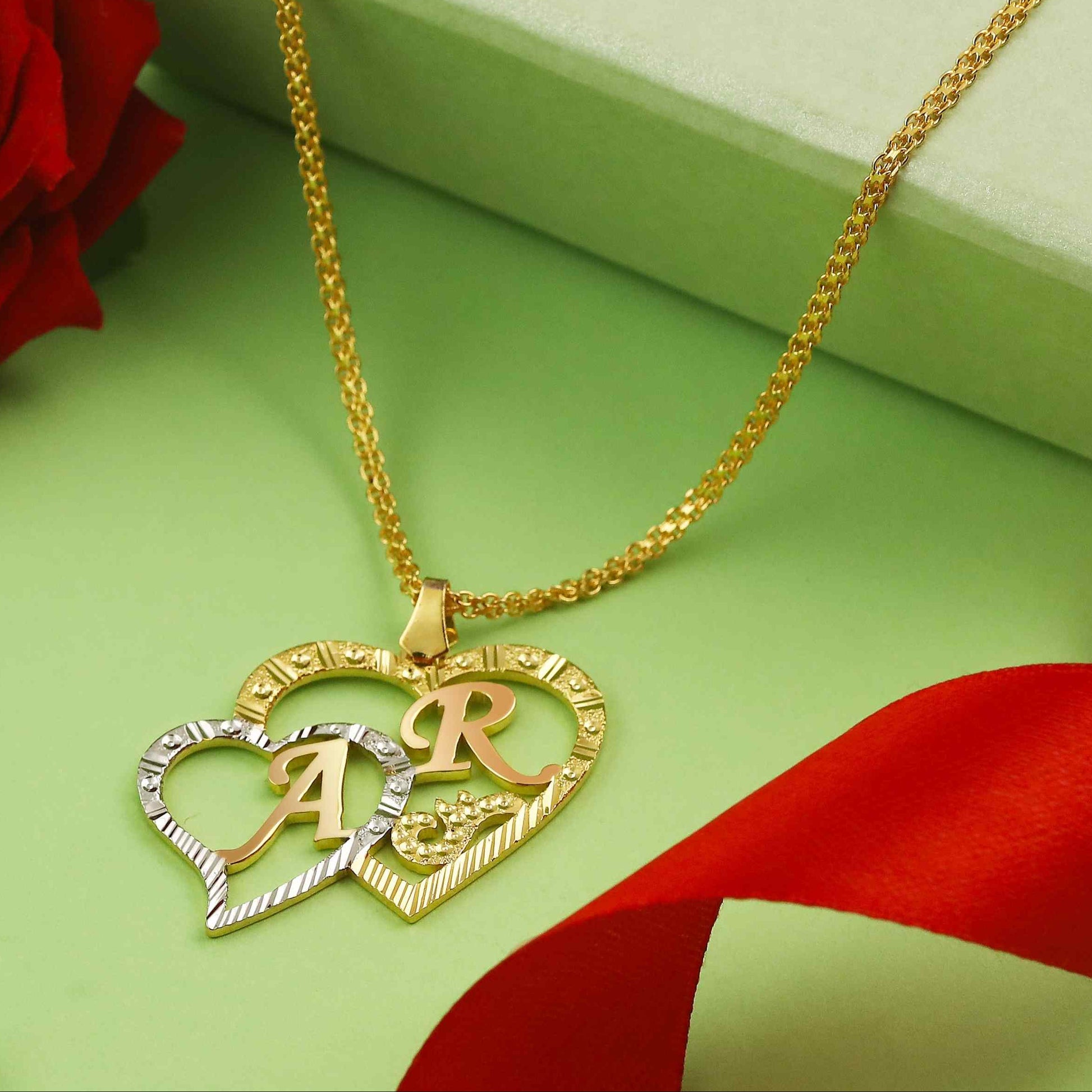 Two Tone Couple Initials Heart Necklace