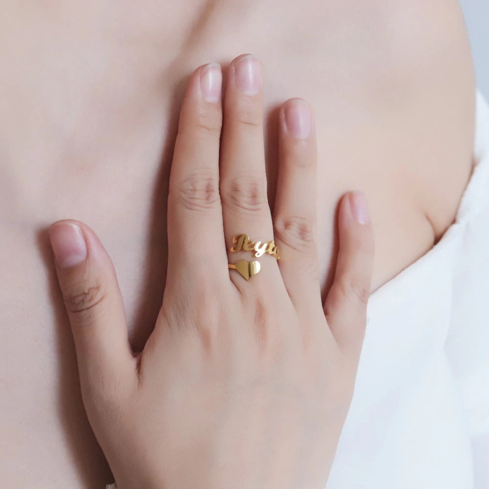 Adjustable Heart Name Ring