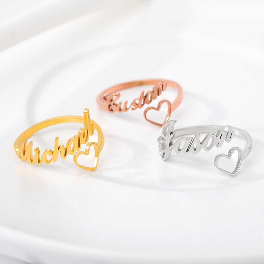Gold Plated Heart Heart Design Custom Name Ring for Women