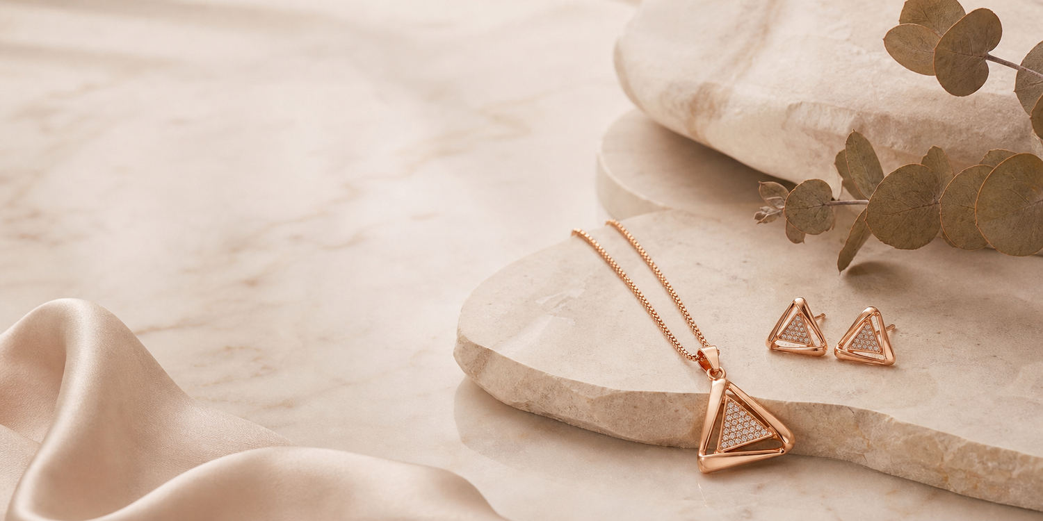 AuraZ editorial still life featuring the active drop pendant set