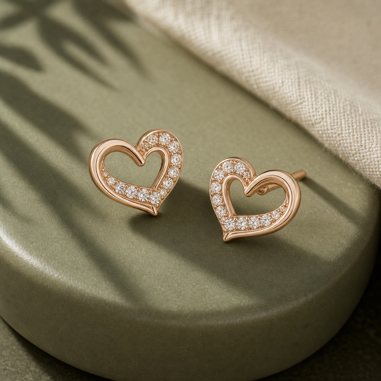 Petite Heart Stud Earrings macro detail