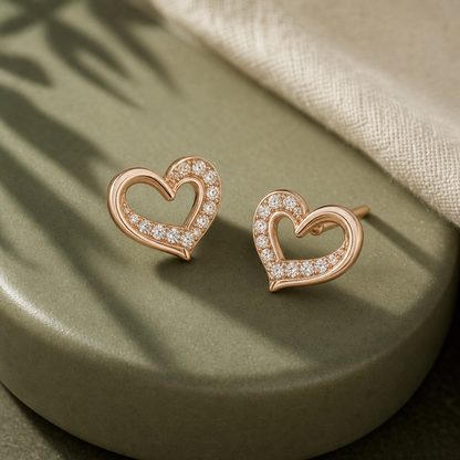 Petite Heart Stud Earrings macro detail