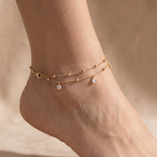 Gold-Plated Beaded Charm Anklet Style A by AuraZ
