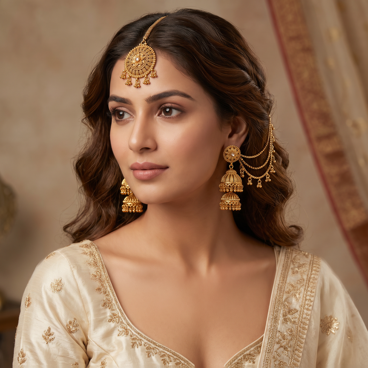 AuraZ traditional maang tikka and jhumka earring set