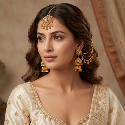 AuraZ traditional maang tikka and jhumka earring set