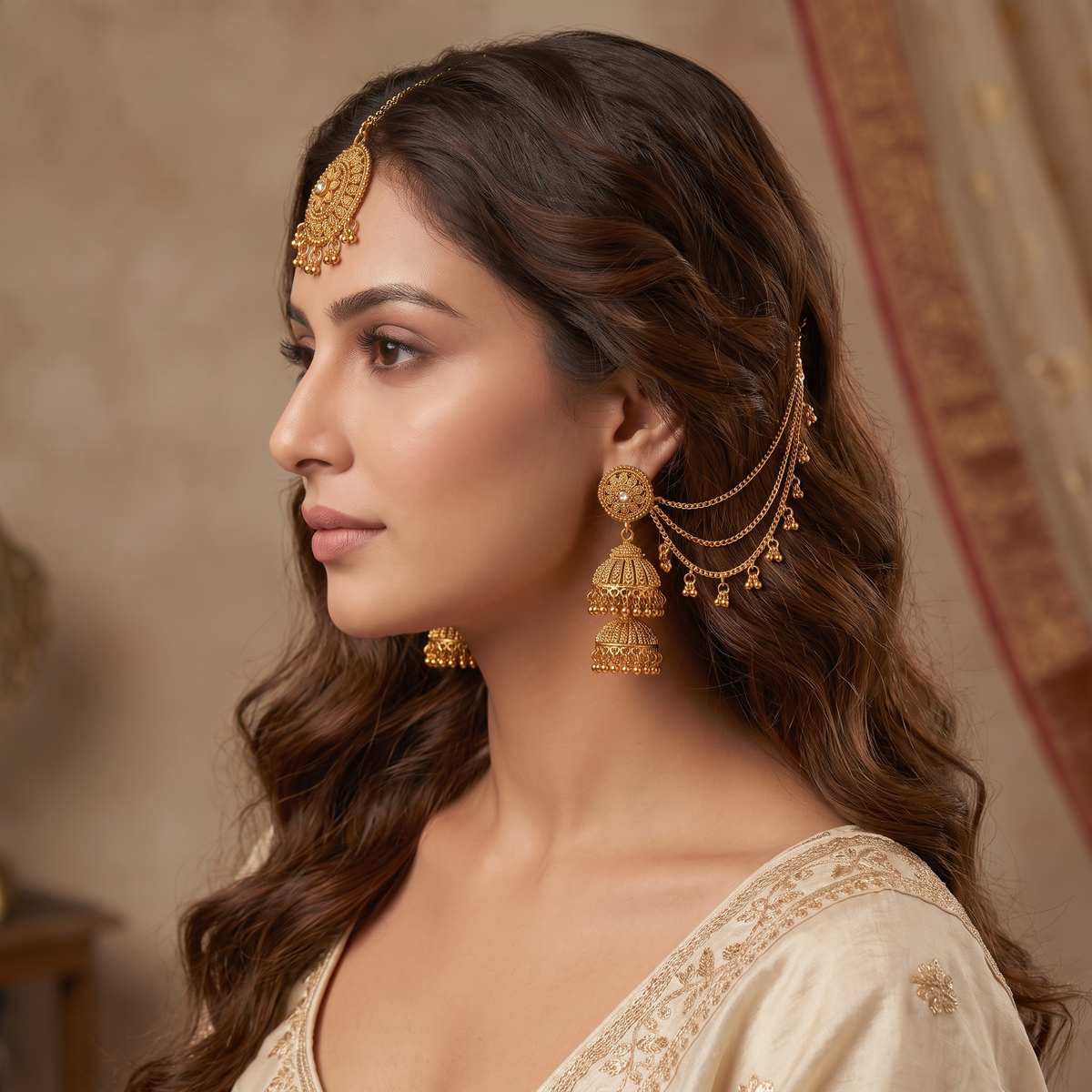 Maang tikka and matching jhumka earrings by AuraZ - alternate view