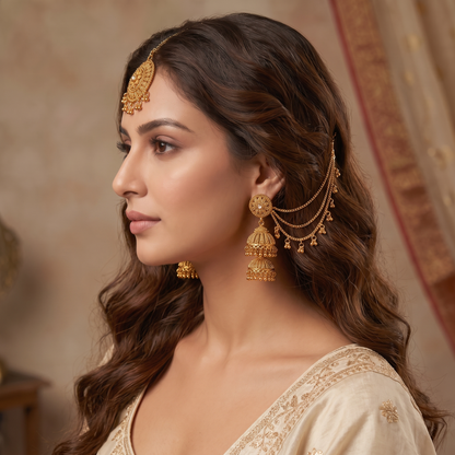 Maang tikka and matching jhumka earrings by AuraZ - alternate view