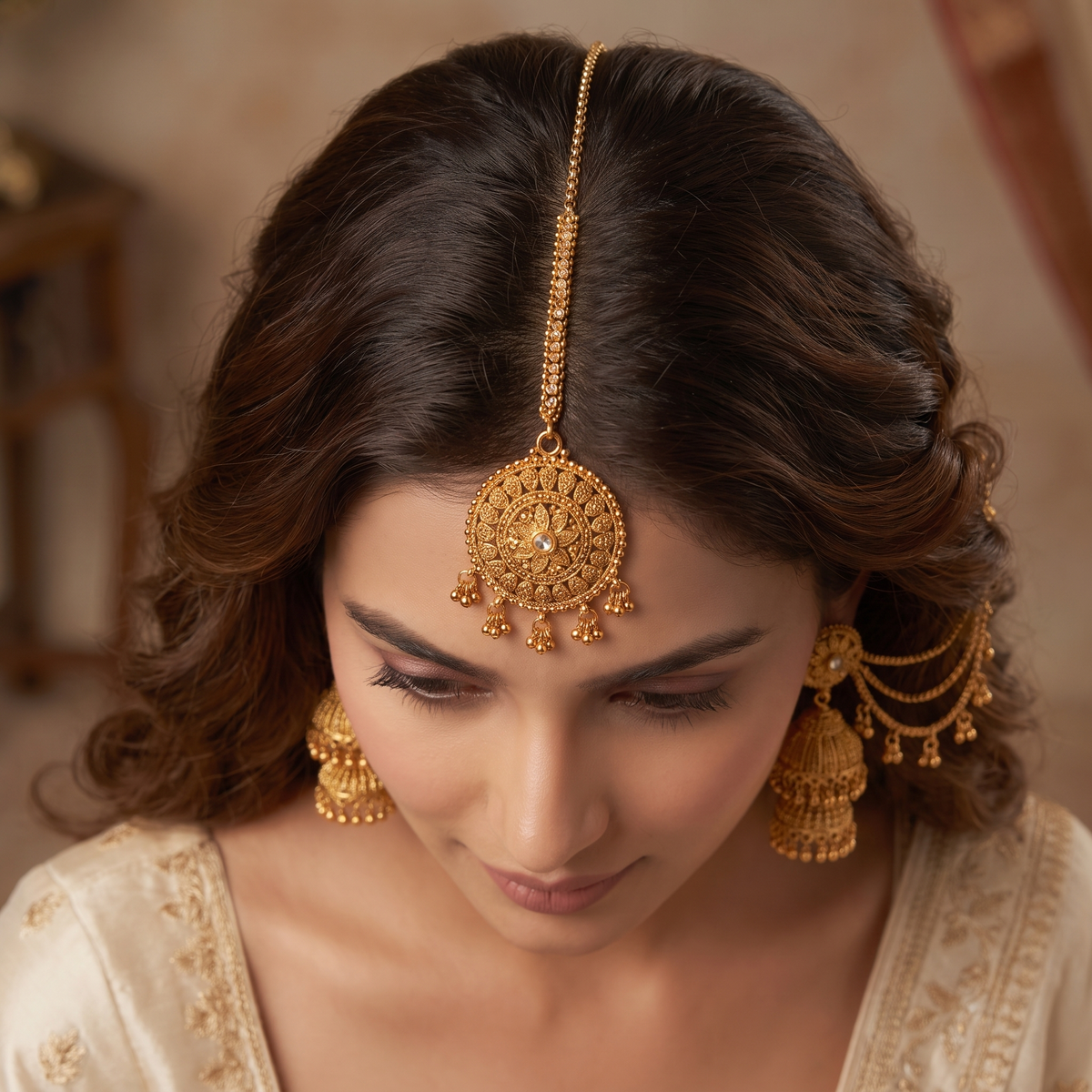 AuraZ maang tikka and jhumka set - detail view
