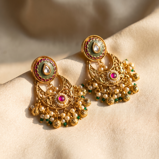 Riva Meenakari necklace and matching earrings by AuraZ - detail view