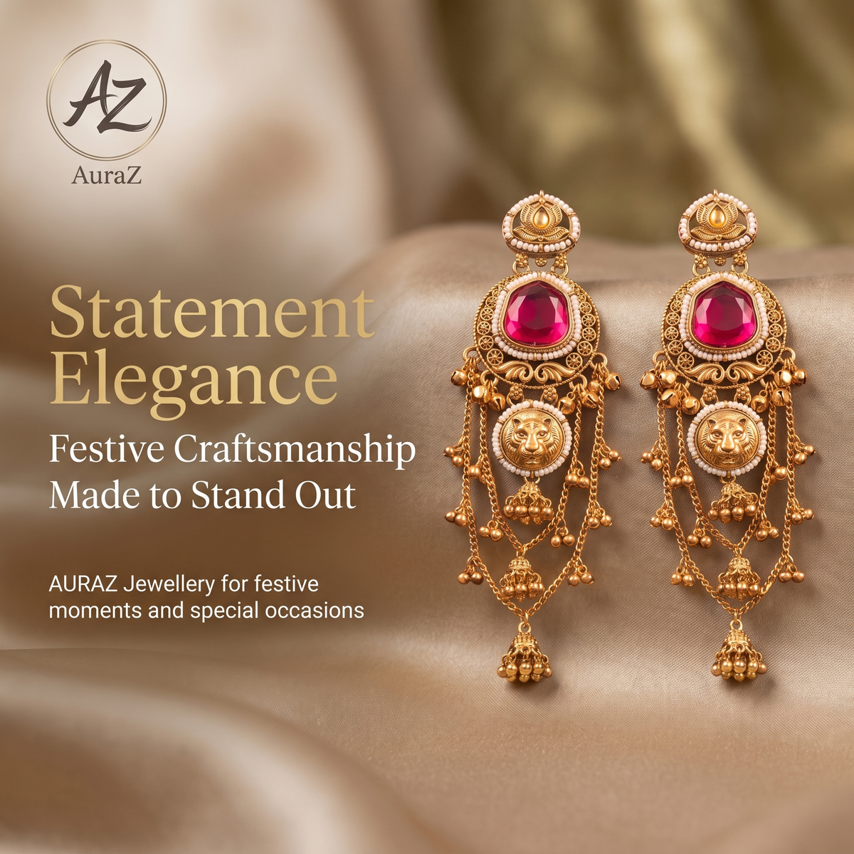 Rani Ruby coin drop earrings by AuraZ - detail view