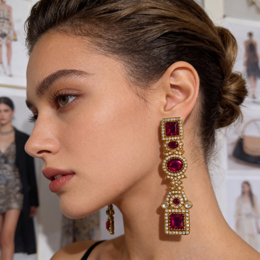 AuraZ deep maroon stone statement earrings