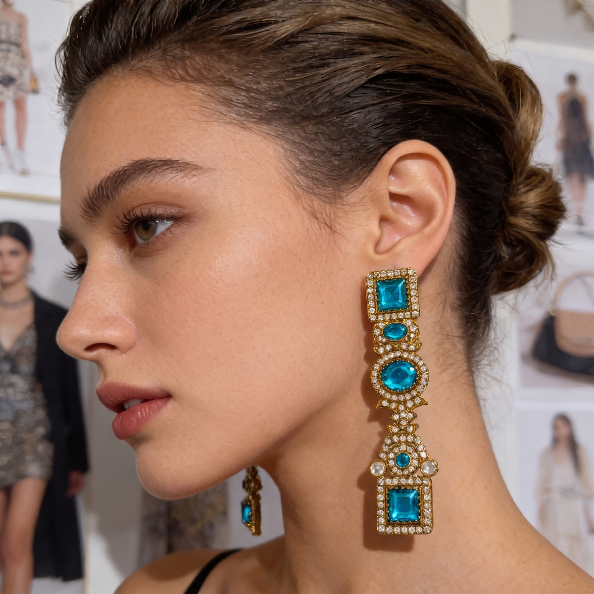 AuraZ aqua blue stone statement earrings