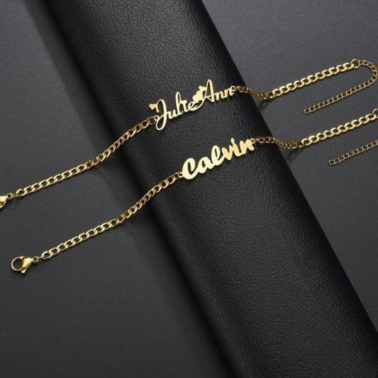 "Custom Engraved Name Bracelet with Anti-Tarnish Finish"