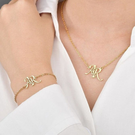 Personalized Bracelet and Chain Set – 22-Carat Gold Plated with Anti-Tarnish Finish